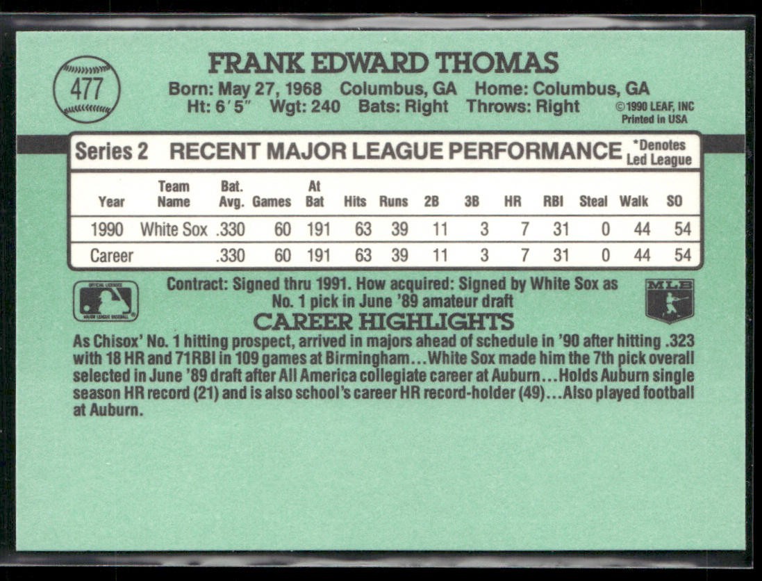 Frank Thomas Player Lot Bundle 10 Different Baseball Cards FT001 White Sox back