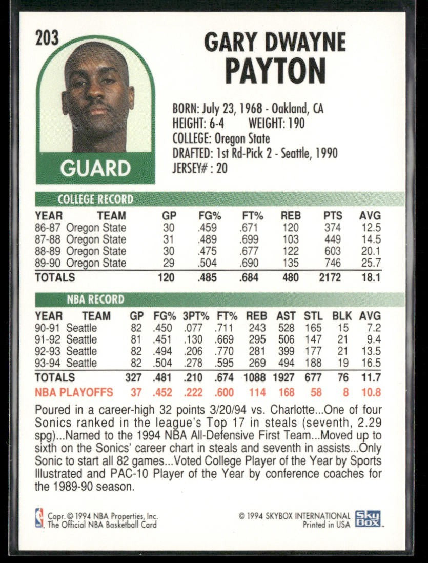 Gary Payton Player Lot Bundle 10 Basketball Cards GP002 Supersonics back