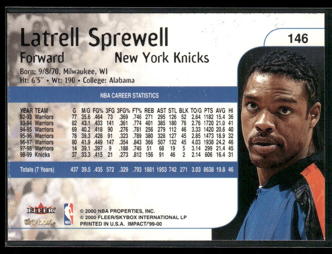 Latrell Sprewell Player Lot Bundle 10 Basketball Cards LS002 Warriors Knicks back