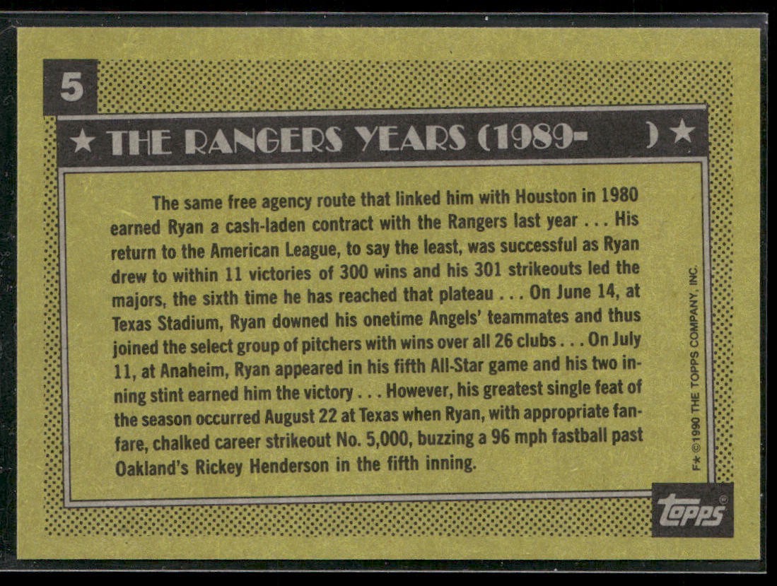 Nolan Ryan Player Lot Bundle 10 Different Baseball Cards NR004 Rangers back