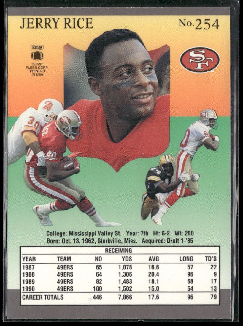 Jerry Rice Player Lot Bundle 10 Different Football Cards JR008 49ers back
