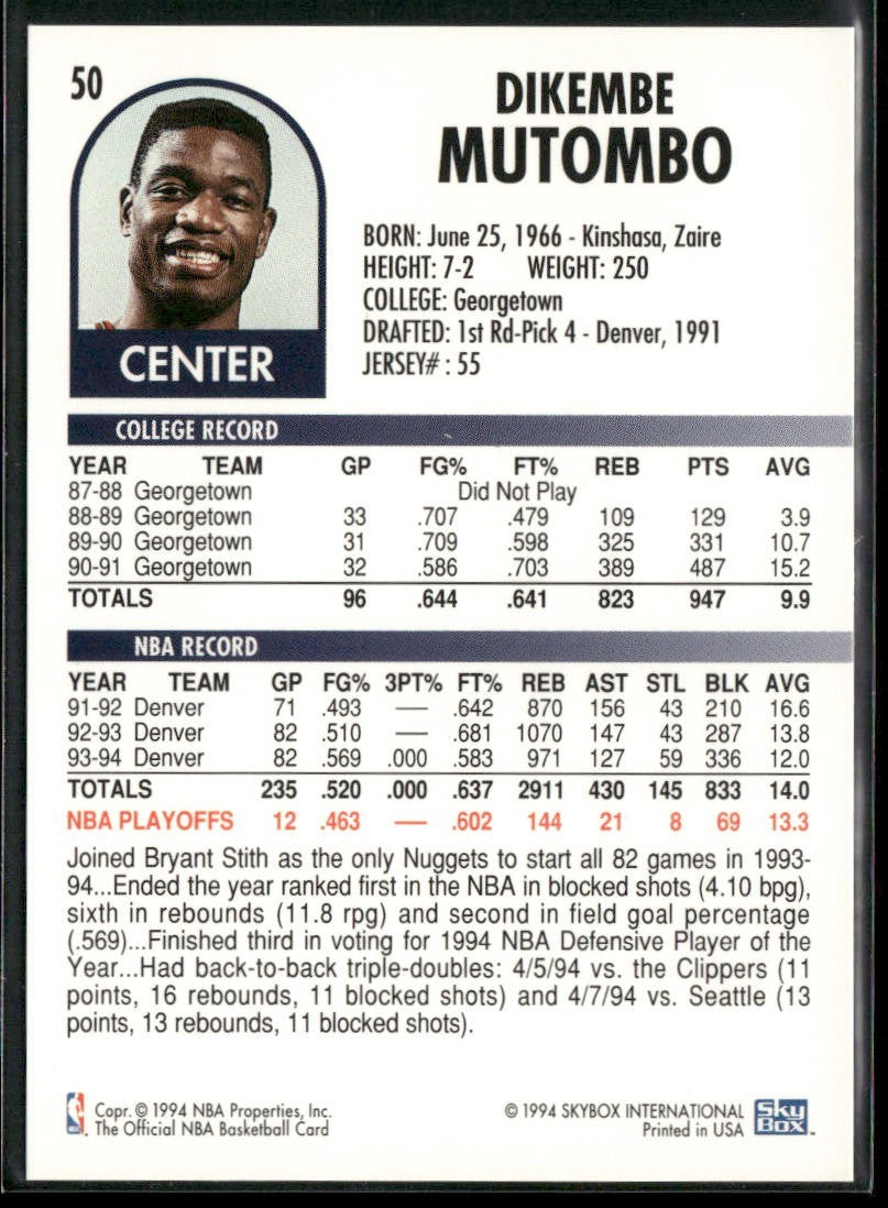 Dikembe Mutombo Player Lot Bundle 10 Basketball Cards DM004 Nuggets Hawks back