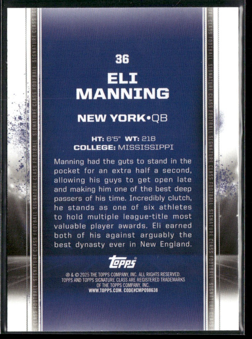 Eli Manning Player Lot Bundle 10 Football Cards EM001 Giants back