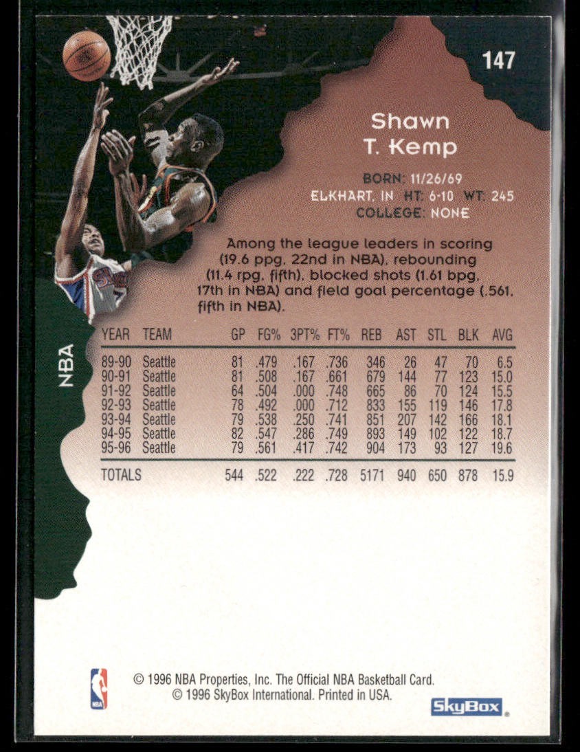 Shawn Kemp Player Lot Bundle 10 Basketball Cards SK001 Supersonics Cavs 1 RC back
