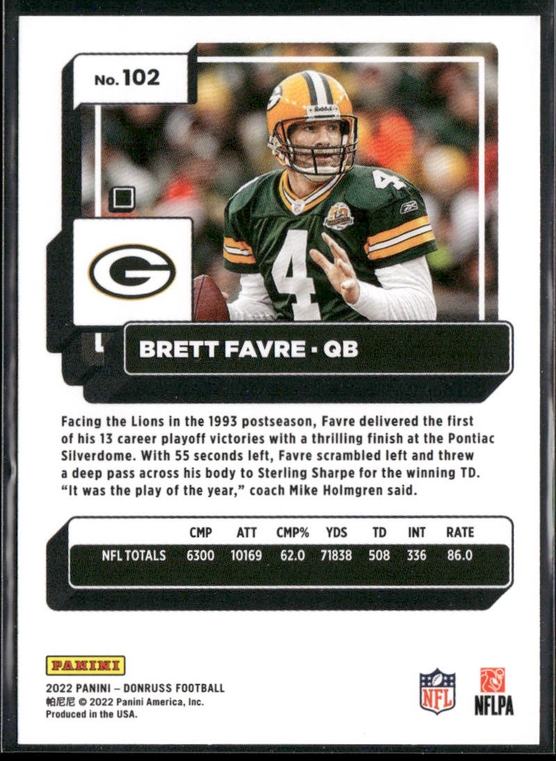 Brett Favre Player Lot Bundle 10 Different Football Cards BF002 Packers back