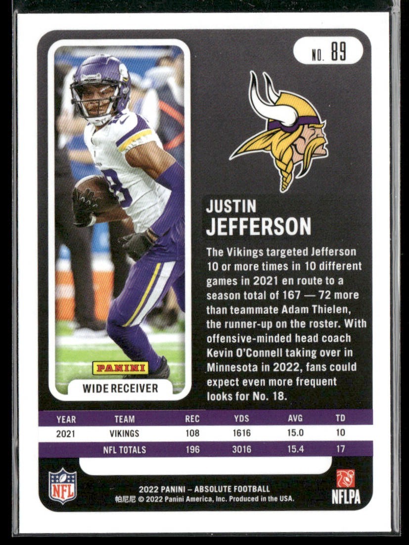 Justin Jefferson Player Lot Bundle 10 Different Football Cards JJ002 Vikings back