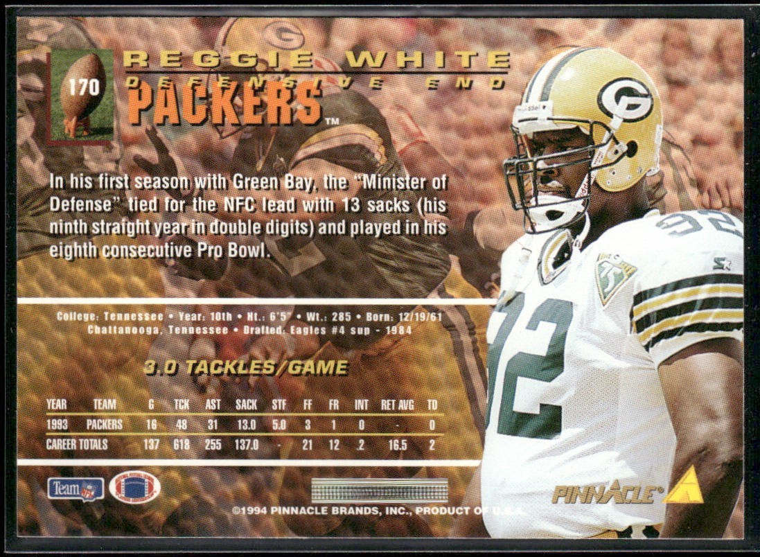 Reggie White Player Lot Bundle 10 Different Football Cards RW006 Eagles Packers back