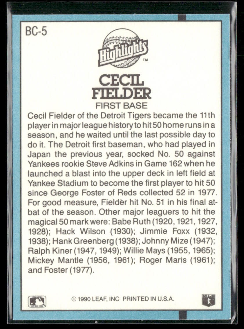 Cecil Fielder Player Lot Bundle 10 Different Baseball Cards CF001 Tigers back