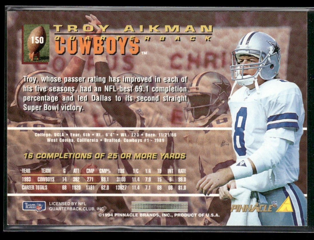 Troy Aikman Player Lot Bundle 10 Different Football Cards TA005 Cowboys back