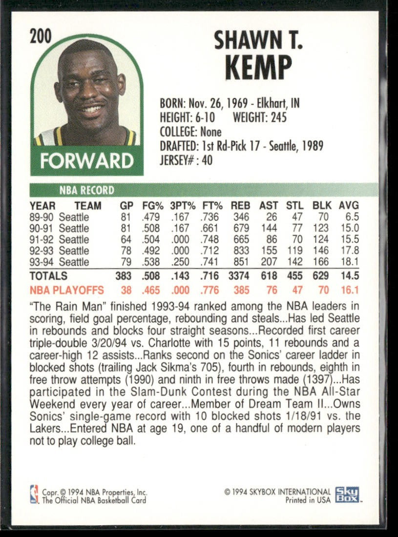 Shawn Kemp Player Lot Bundle 10 Basketball Cards SK003 Supersonics Cavs back