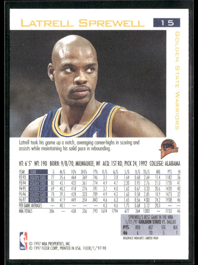 Latrell Sprewell Player Lot Bundle 10 Basketball Cards LS003 Warriors 1 RC back