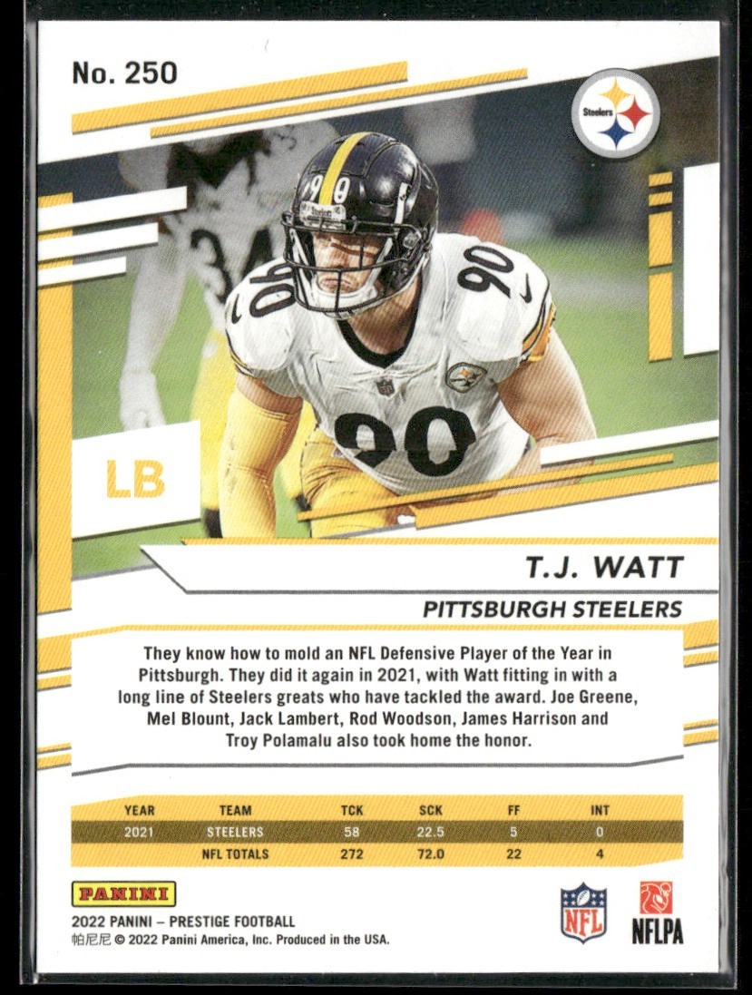 TJ Watt Player Lot Bundle 10 Different Football Cards TJW002 Steelers back