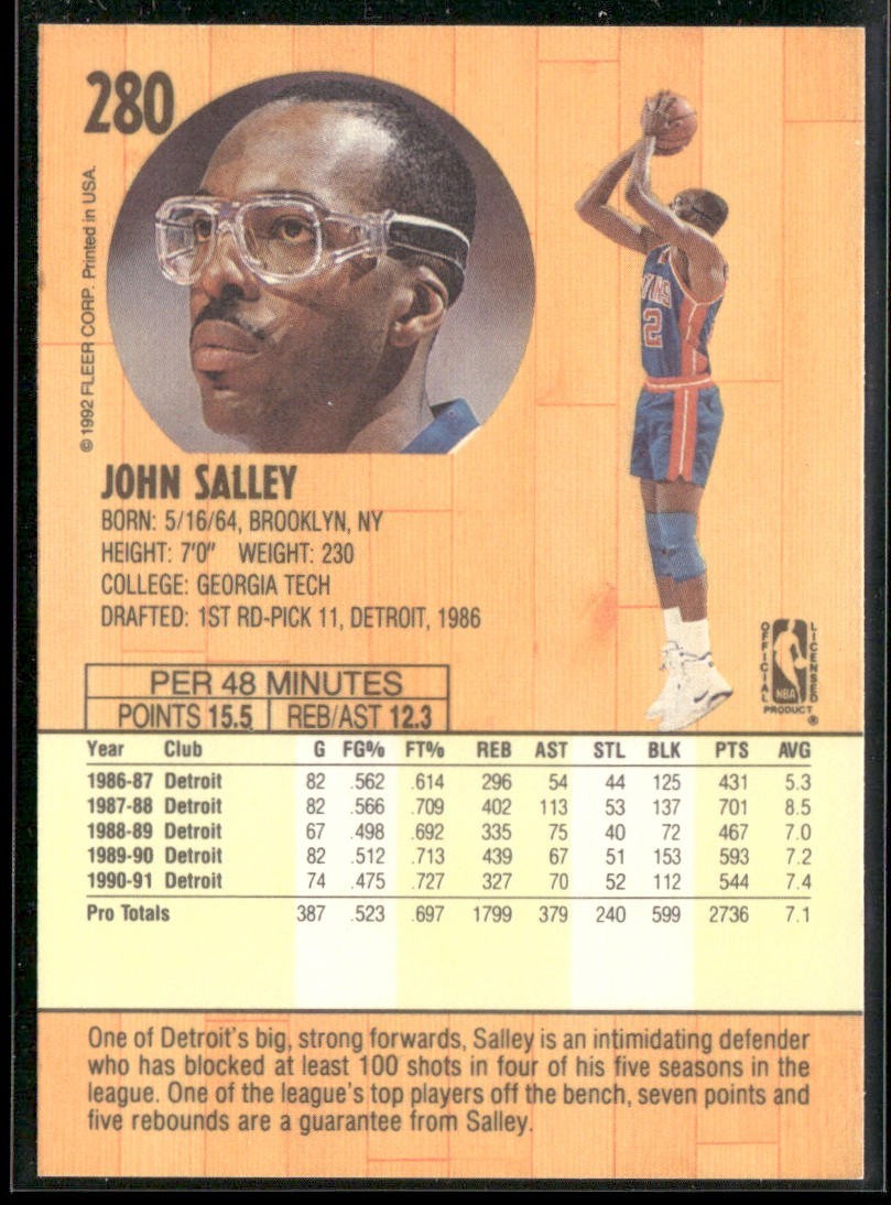 John Salley Player Lot Bundle 10 Basketball Cards JS004 Heat Pistons back
