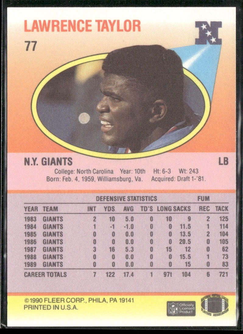 Lawrence Taylor Player Lot Bundle 10 Different Football Cards LT003 Giants back