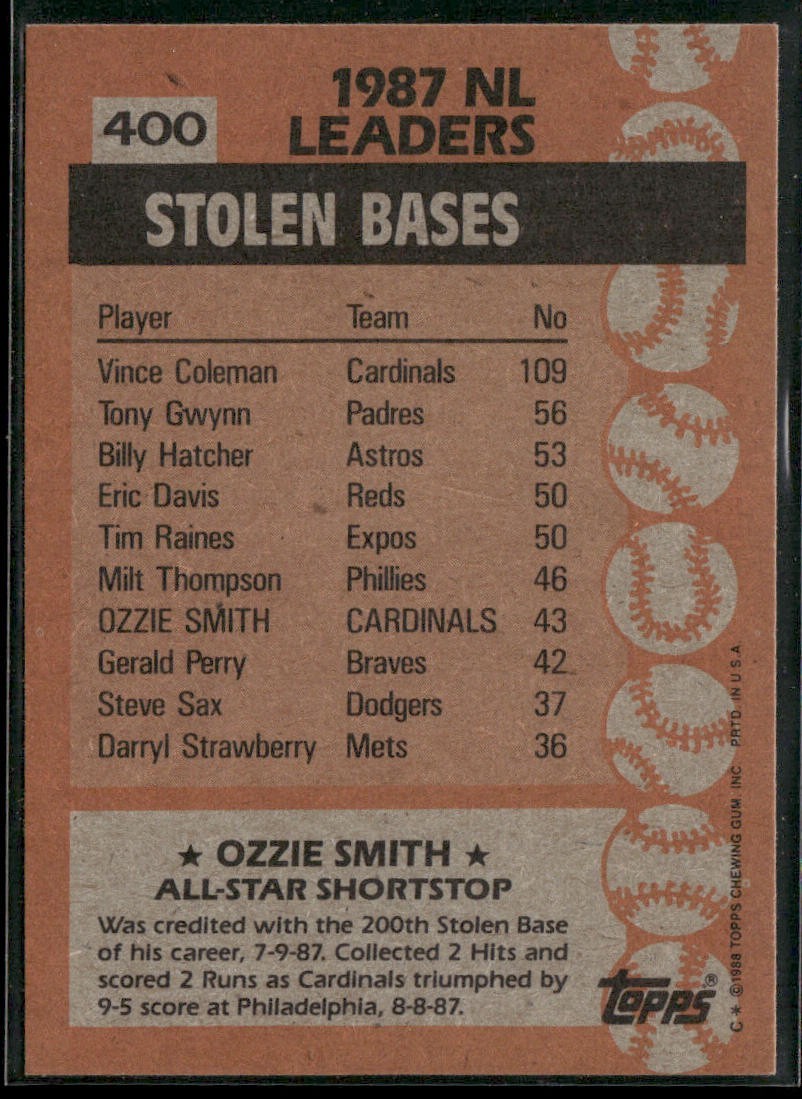 Ozzie Smith Player Lot Bundle 10 Different Baseball Cards OS001 Cardinals back