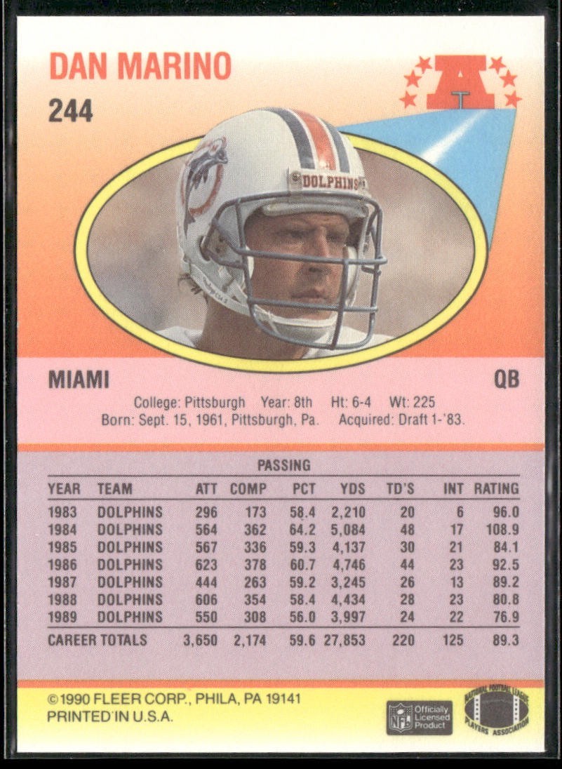 Dan Marino Player Lot Bundle 10 Different Football Cards DM007 Dolphins back