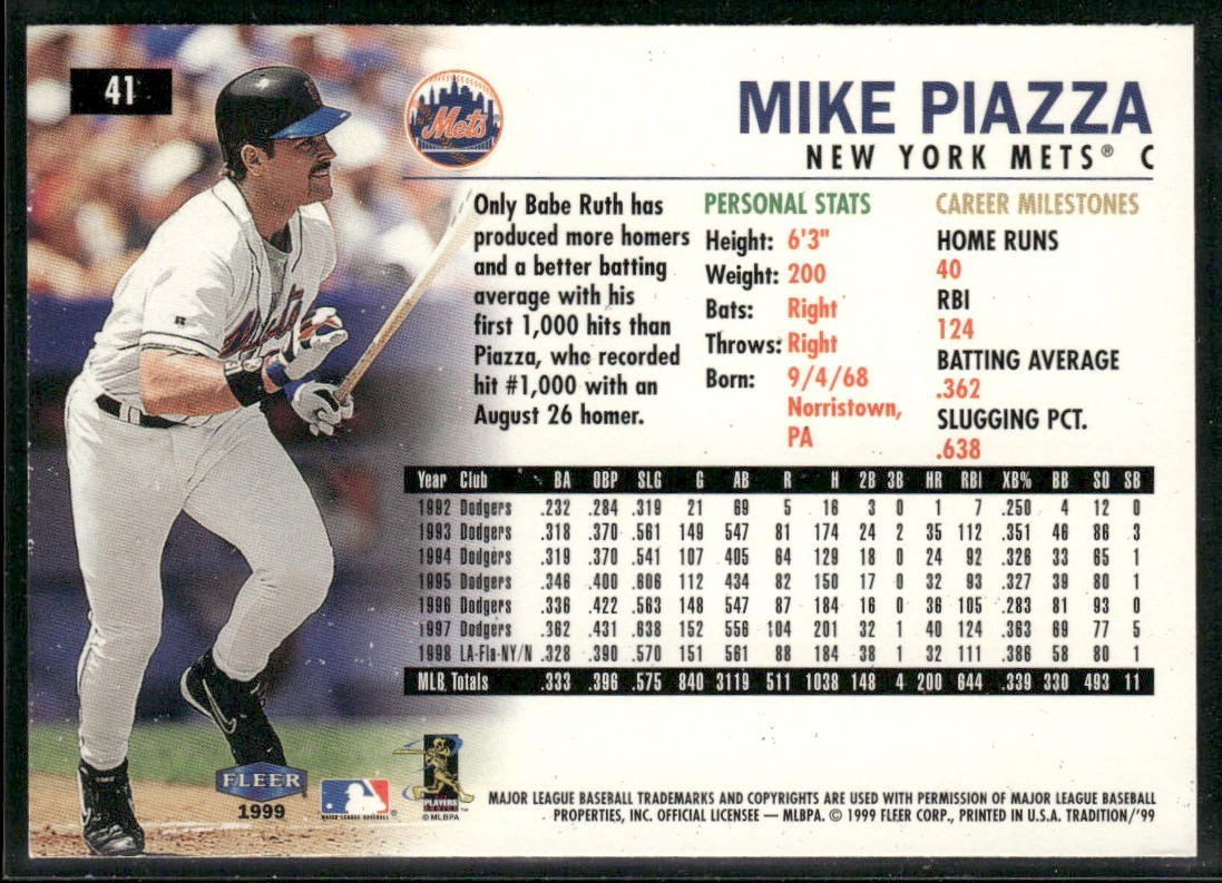 Mike Piazza Player Lot Bundle 10 Different Baseball Cards MP001 Dodgers Mets back