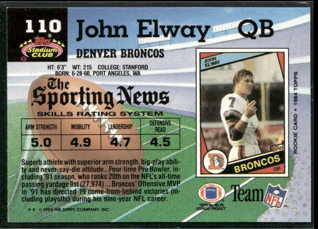 John Elway Player Lot Bundle 10 Different Football Cards JE007 Broncos back