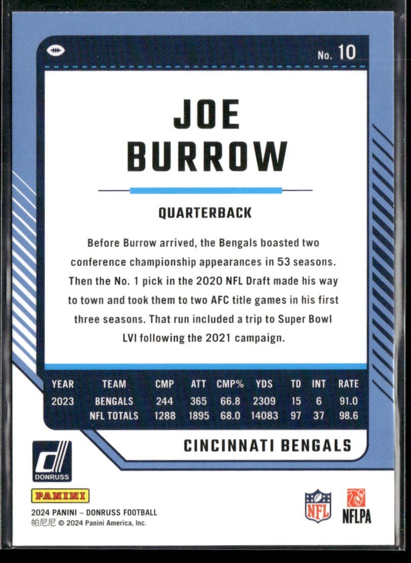Joe Burrow Player Lot Bundle 10 Different Football Cards JB001 Bengals back