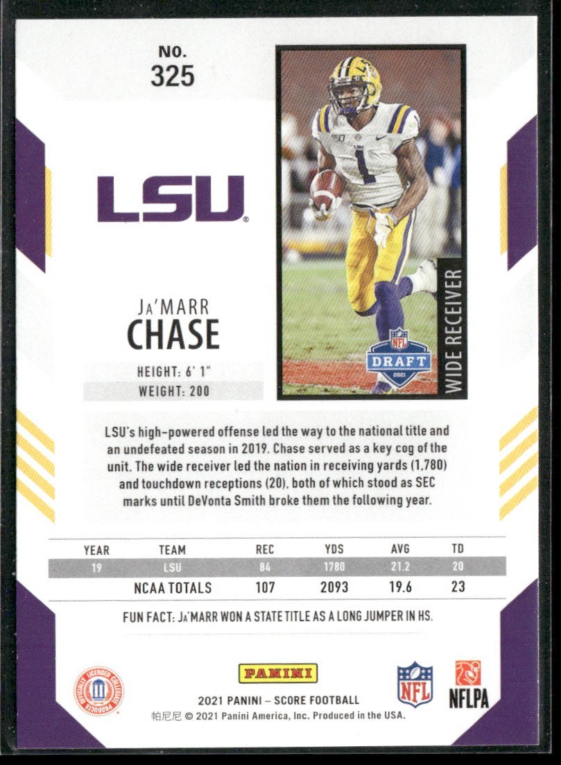 Ja'Marr Chase Player Lot Bundle 10 Different Football Cards JC002 Bengals 5 RC back