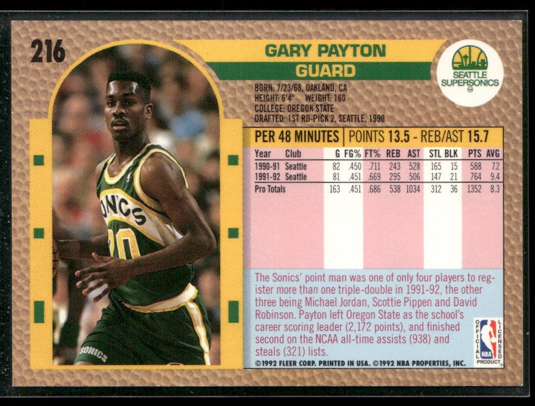 Gary Payton Player Lot Bundle 10 Basketball Cards GP003 Supersonics back