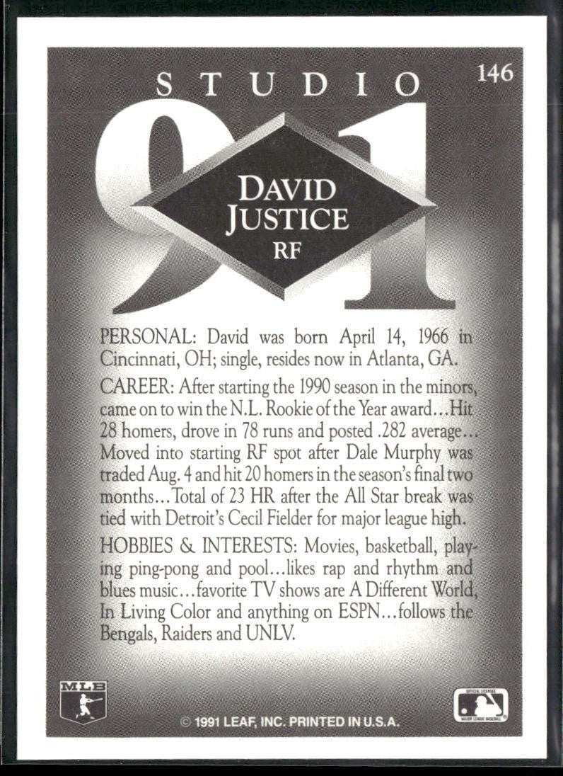 David Justice Player Lot Bundle 11 Different Baseball Cards DJ001 Braves back