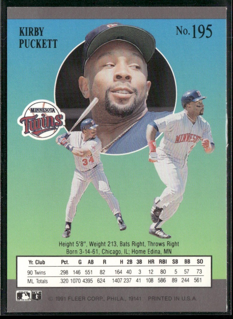 Kirby Puckett Player Lot Bundle 10 Different Baseball Cards KP002 Twins back