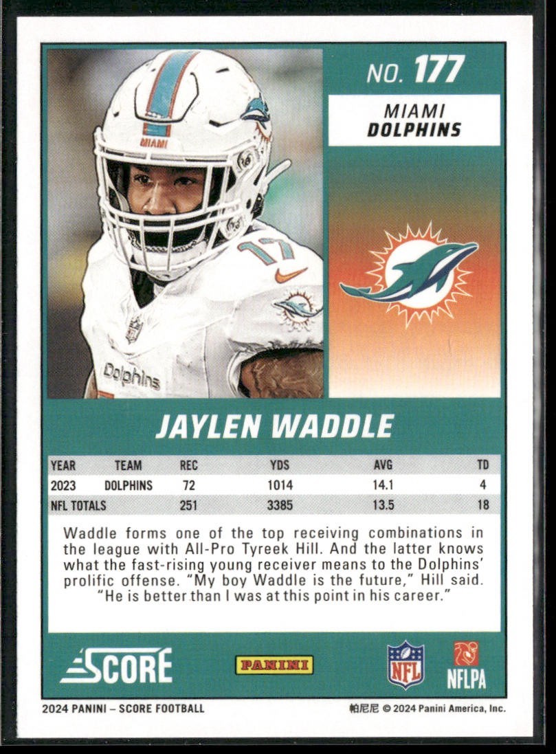 Jaylen Waddle Player Lot Bundle 10 Different Football Cards JW001 Dolphins 4 RC back