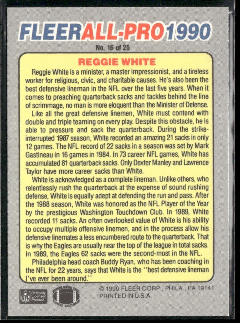 Reggie White Player Lot Bundle 10 Different Football Cards RW006 Eagles Packers back