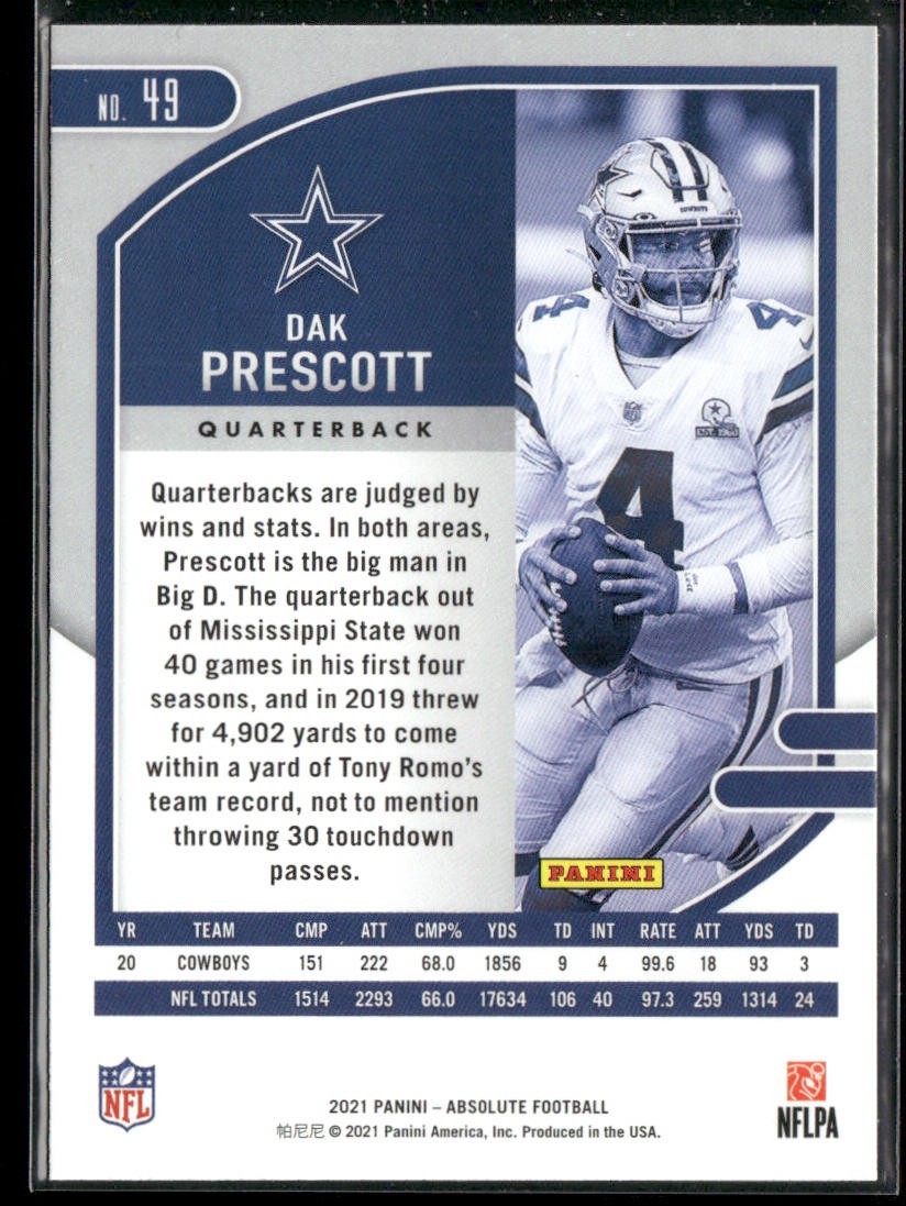 Dak Prescott Player Lot Bundle 10 Different Football Cards DP003 Cowboys back