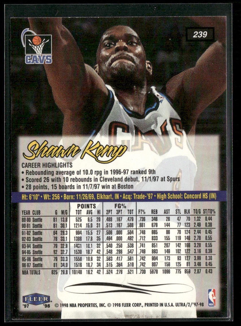 Shawn Kemp Player Lot Bundle 10 Basketball Cards SK005 Supersonics Cavs back
