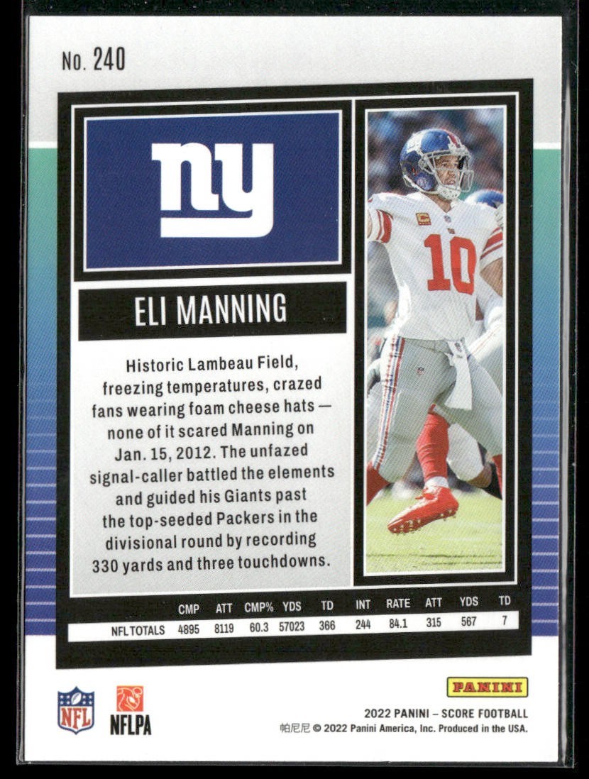 Eli Manning Player Lot Bundle 10 Football Cards EM001 Giants back