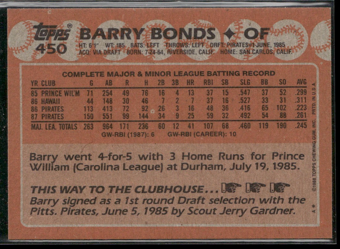 Barry Bonds Player Lot Bundle 10 Different Baseball Cards BB005 Giants Pirates back