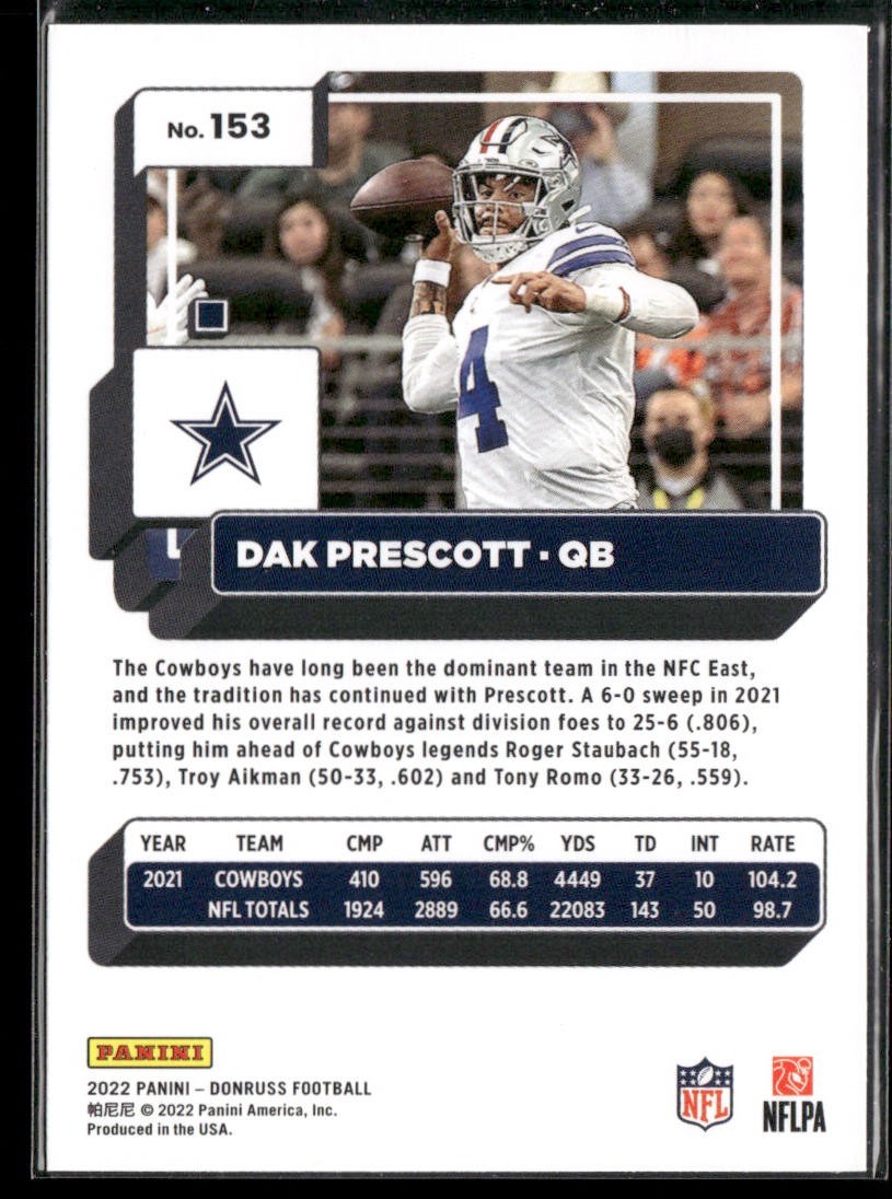 Dak Prescott Player Lot Bundle 10 Different Football Cards DP003 Cowboys back
