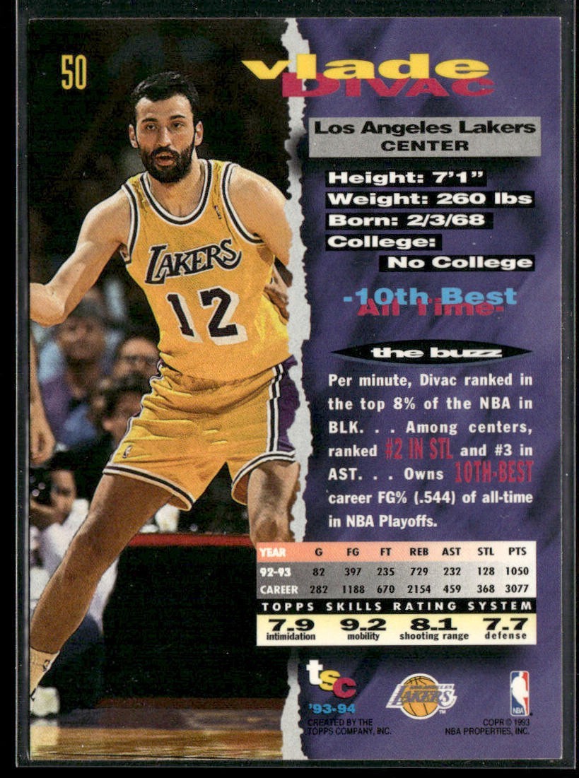 Vlade Divac Player Lot Bundle 10 Basketball Cards VD003 Lakers Hornets back
