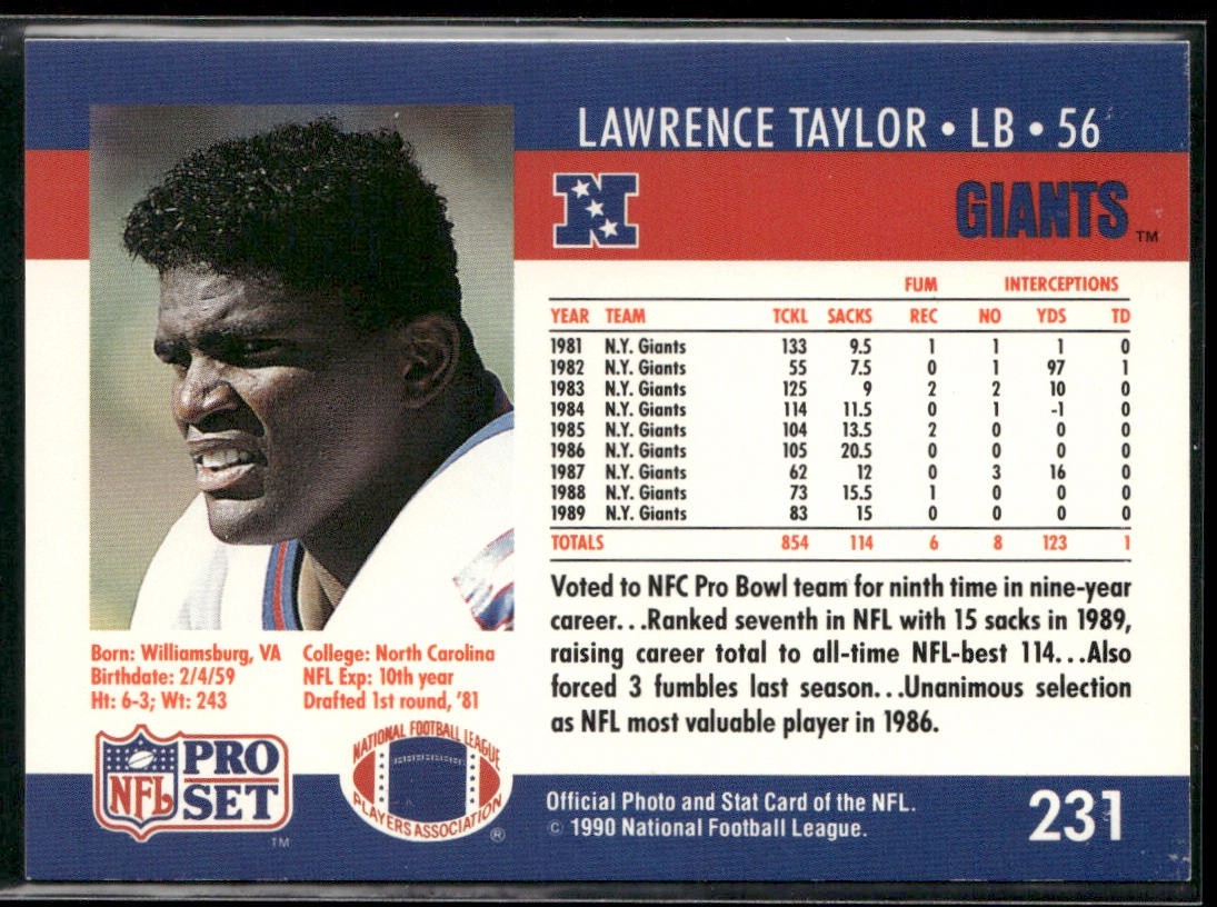 Lawrence Taylor Player Lot Bundle 10 Different Football Cards LT006 Giants back