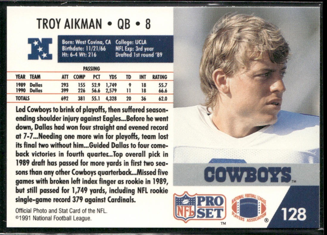 Troy Aikman Player Lot Bundle 10 Different Football Cards TA004 Cowboys back