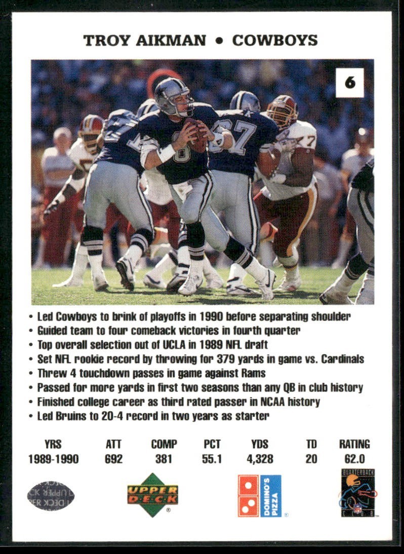 Troy Aikman Player Lot Bundle 10 Different Football Cards TA003 Cowboys back