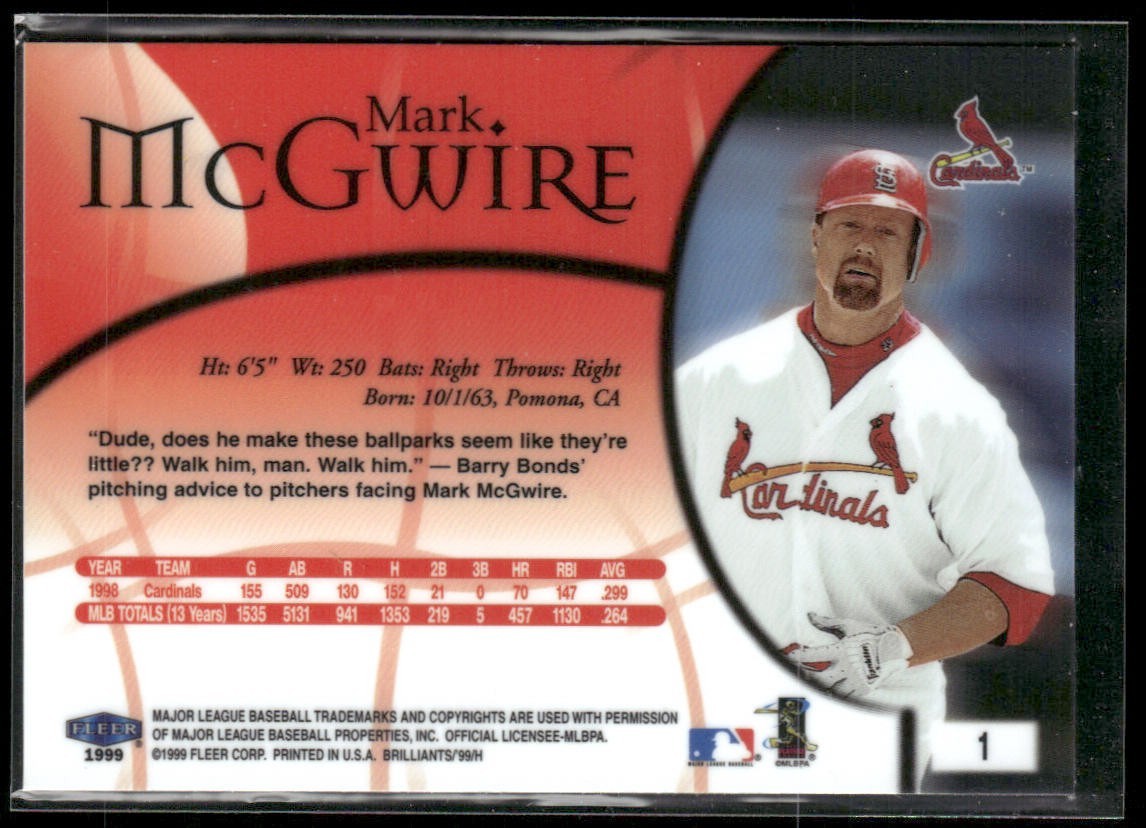 Mark McGwire Player Lot Bundle 10 Different Baseball Cards MM003 Athletics back