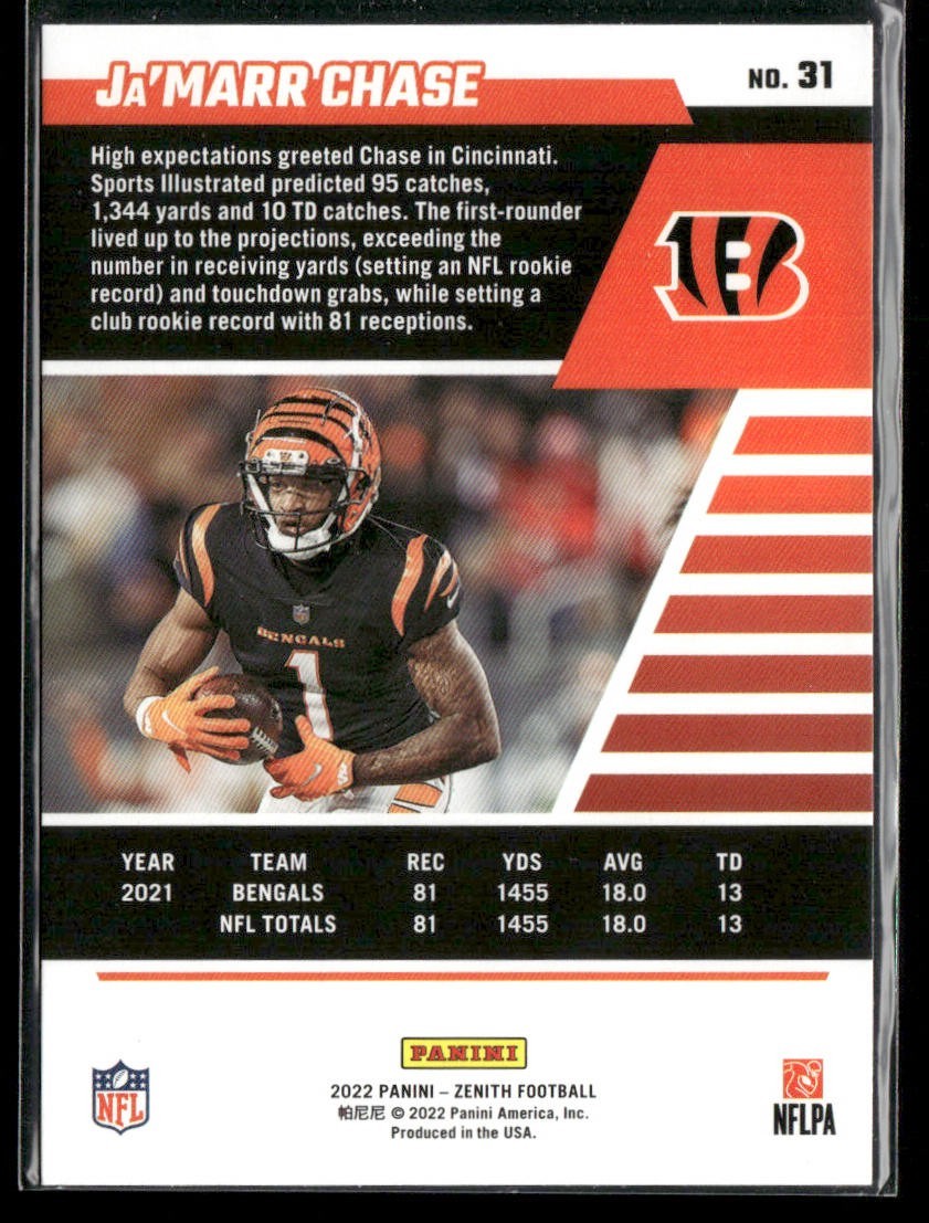 Ja'Marr Chase Player Lot Bundle 10 Different Football Cards JC002 Bengals 5 RC back