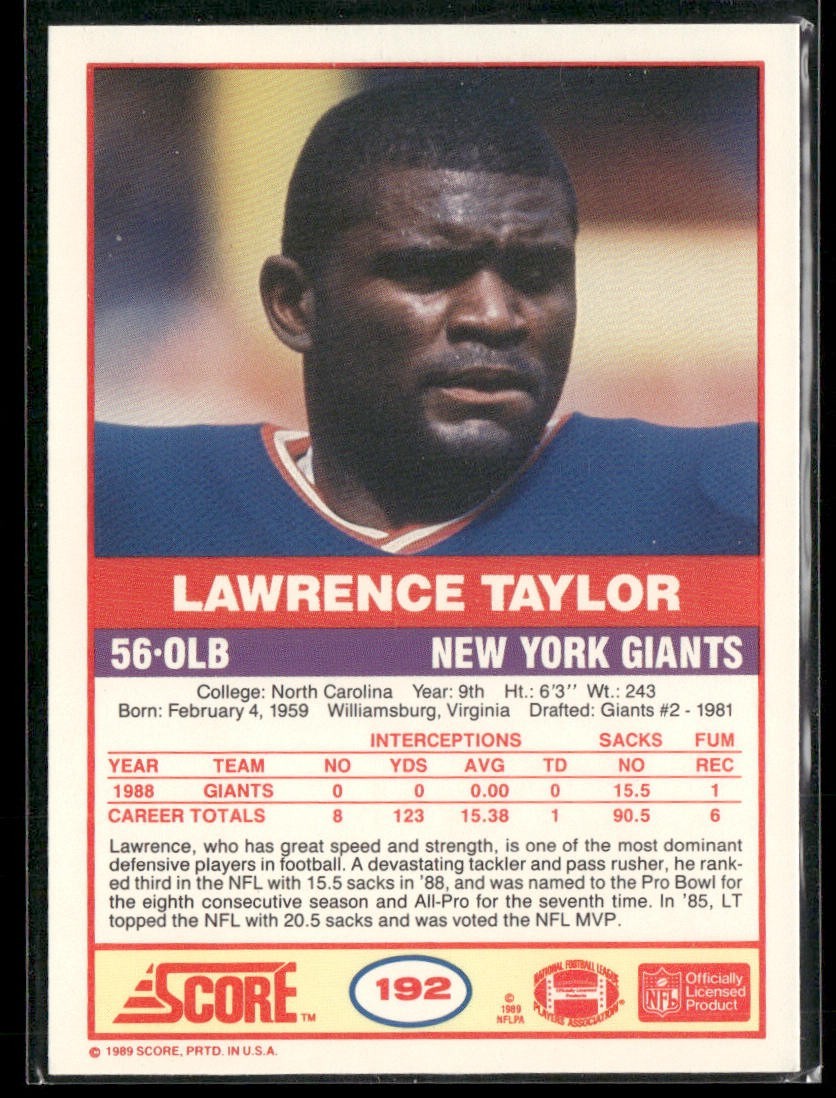 Lawrence Taylor Player Lot Bundle 10 Different Football Cards LT002 Giants back