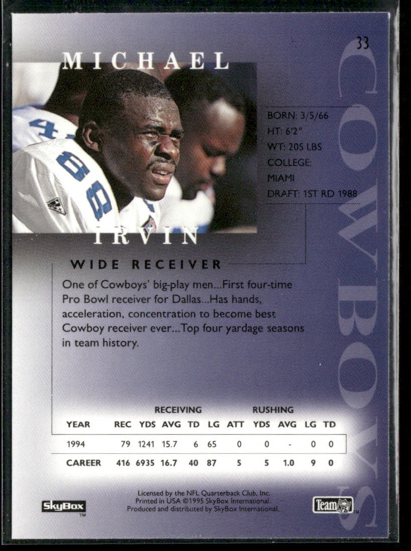 Michael Irvin Player Lot Bundle 10 Different Football Cards MI003 Cowboys back
