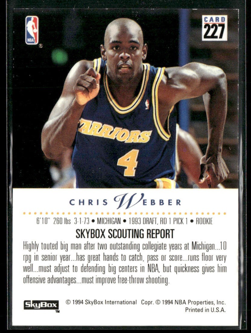 Chris Webber Player Lot Bundle 10 Basketball Cards CW004 Warriors 2 RC back