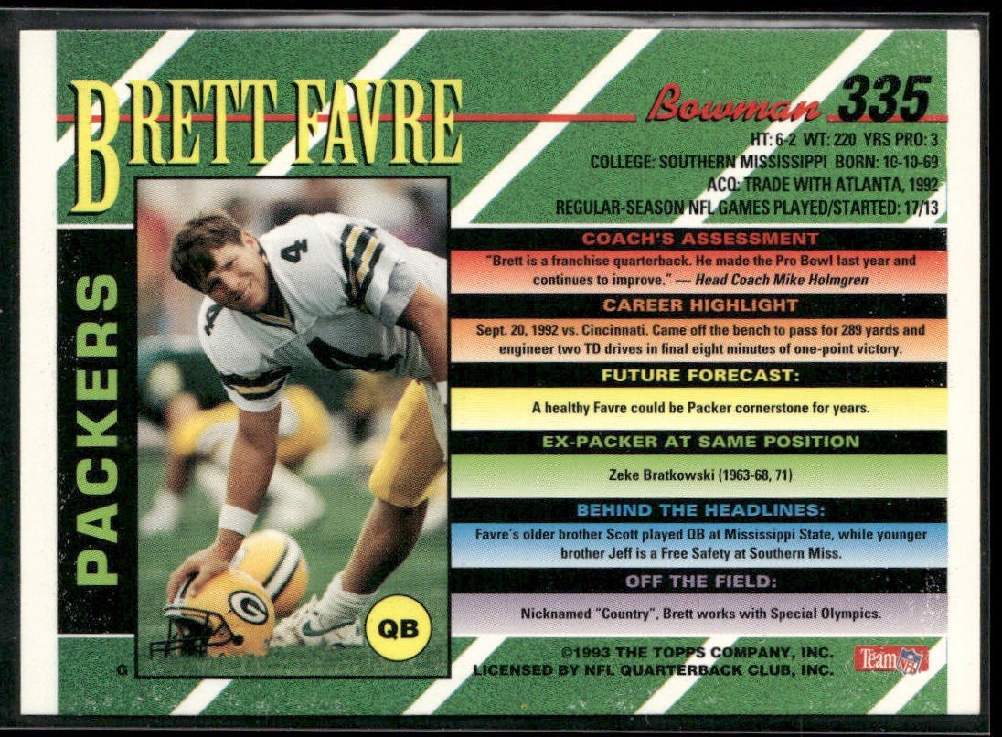 Brett Favre Player Lot Bundle 10 Different Football Cards BF002 Packers back