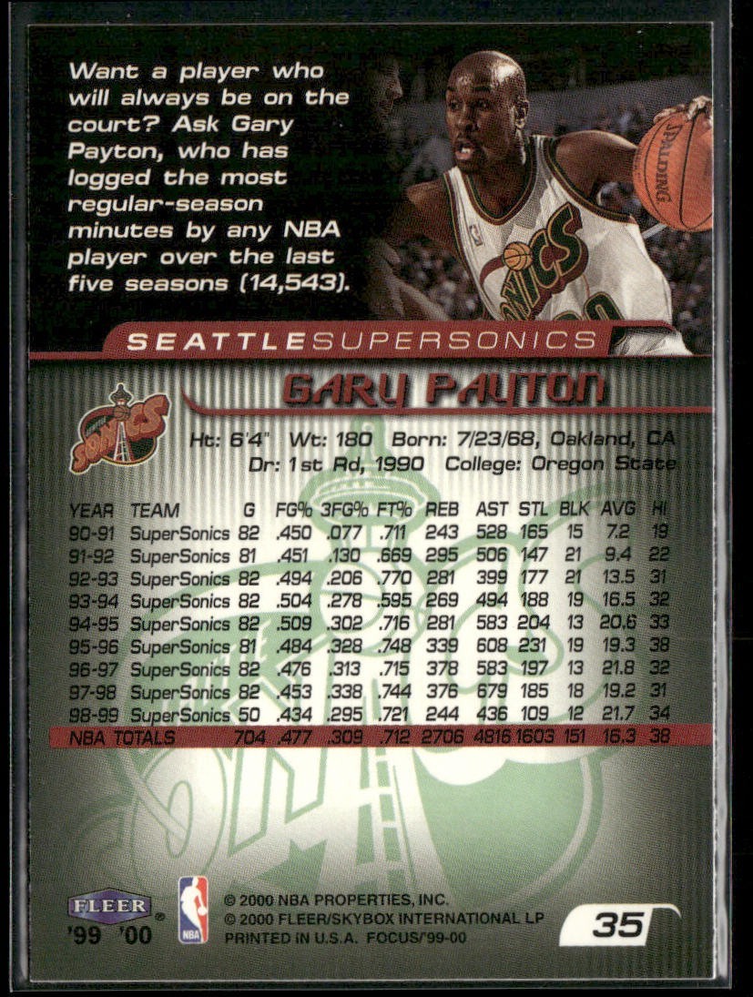 Gary Payton Player Lot Bundle 10 Basketball Cards GP003 Supersonics back