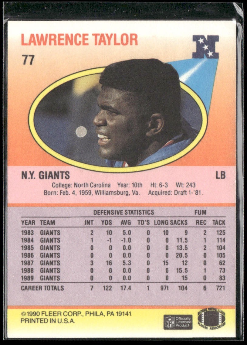 Lawrence Taylor Player Lot Bundle 10 Different Football Cards LT006 Giants back