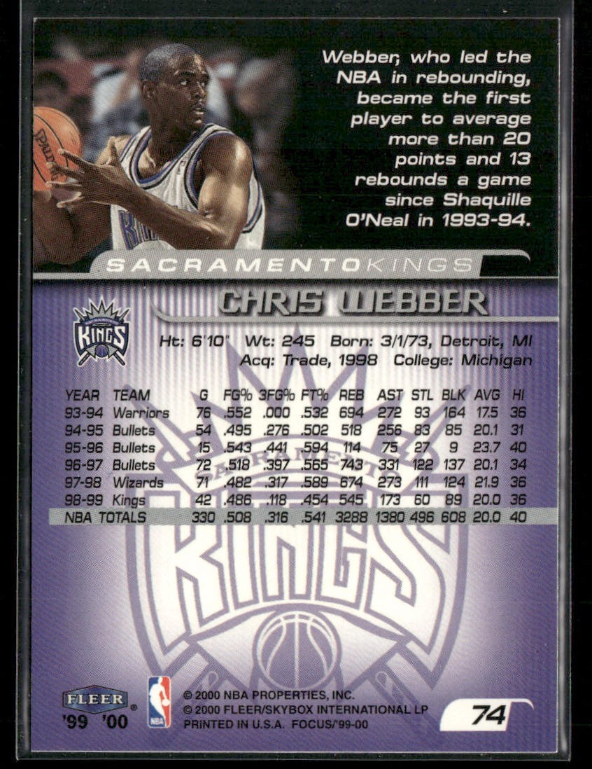 Chris Webber Player Lot Bundle 10 Basketball Cards CW004 Warriors 2 RC back