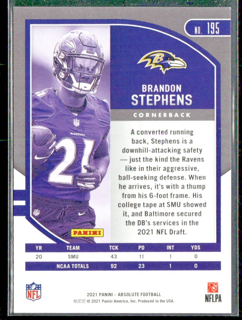 2021 Panini Absolute Rookies Red Squares /499 Brandon Stephens #195 Rookie RC back