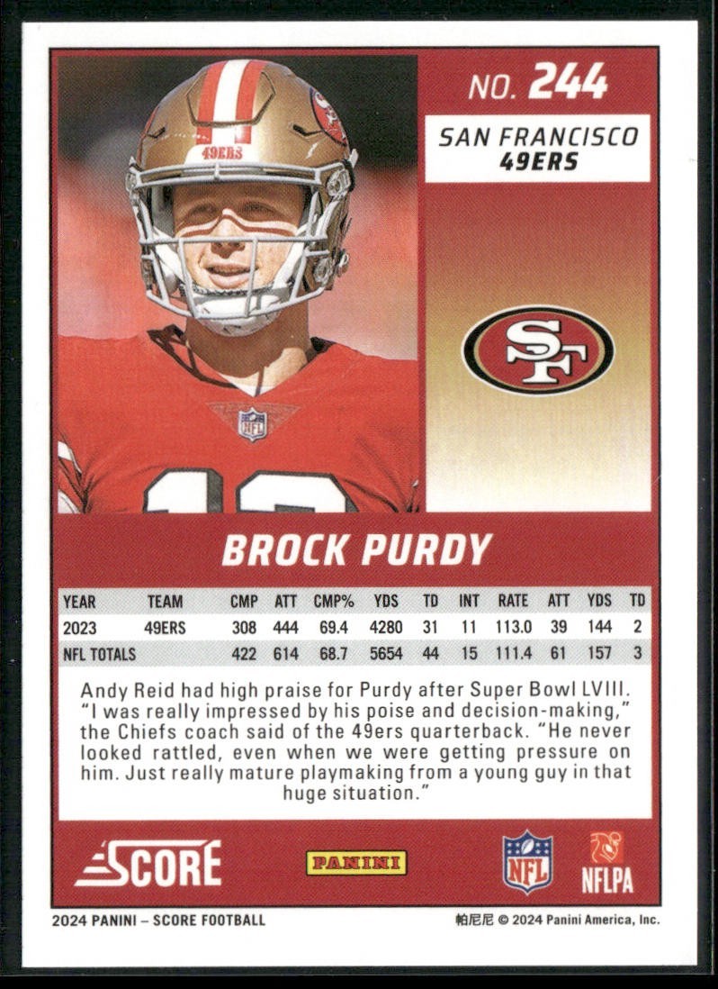 Brock Purdy Player Lot Bundle 10 Different Football Cards BP001 49ers back