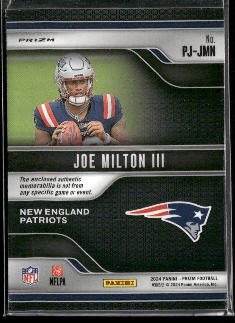 Joe Milton III 2024 Panini Prizm Premier Jerseys Pink Prizm Rookie Card # PJ-JMN back